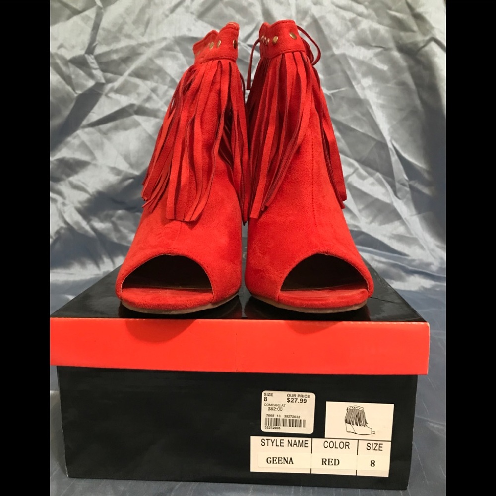 Tassel Red Wedge booties